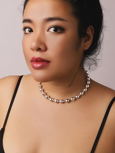 Sacina Y2k Aesthetic Emo Silver-tone Beaded Ball Chain Necklace, Gothic Punk Grunge Necklace, Christmas Jewelry Gift3
