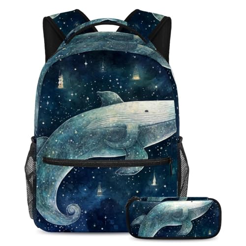 Sac à dos baleine ciel étoilé avec motif imprimé galaxie et ensemble de rangement 2 pièces