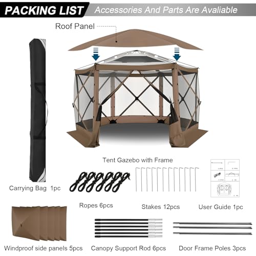 Image of COBIZI 12x12 FT Pop Up Canopy Extendable Tent, Gazebos On Clearance with Removable Roof, Screened in Gazebo with sidewalls, Screen Tents Portable carpas para Patio for Outdoor Camping,Backyard,Brown