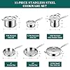 EWFEN Pots and Pans Set, 3 Ply 11 Piece Stainless Steel Cookware Set, Oven Dishwasher Safe | Induction Compatible Frying Pans, Saucepans, Saute Pan & Stock Pot, PFOA Free Kitchen Skillet #1