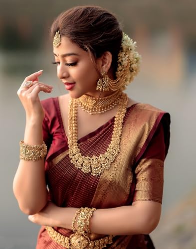 Image of SIRIL Women's Banarasi Kanjivaram Soft Silk Jacquard Saree with Unstitched Blouse Piece