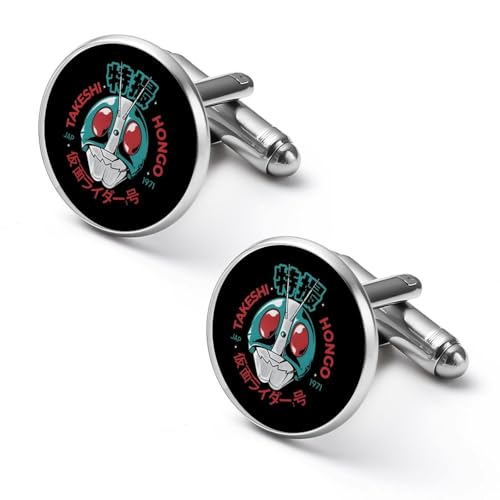 1ペア カフスボタン 仮面ライダー ラウンド型 CUFFLINK スーツ用 シャツアクセサリー メンズ フォーマル ビジネス プレゼント 紳士用 シルバー 合金 アンティーク風 おしゃれ ギフト