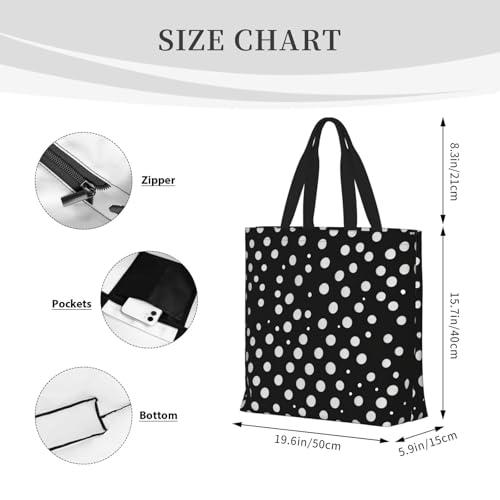 White Dot Pattern Print Tote Bags, Large Capacity Zipper Shoulder Bag, For Shopping, Work, Daily4