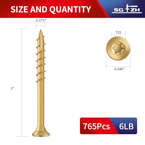 Image of #8 x 2 Inch Deck Screws (765Pcs) 6lb. Exterior Wood Screws. Carbon Steel, Tan, Flat Head, Rust Resistant epoxy Coated, with T25 Star Bit