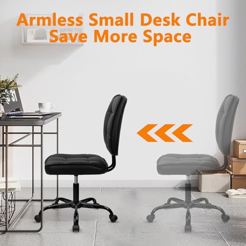 Image of CLATINA Armless Home Office Chair with Lumbar Support and Wheels, Small PU Leather Ergonomic Low Back Desk Chairs No Arms, Adjustable Height 360 Swivel Rolling Computer Task Chair, Black