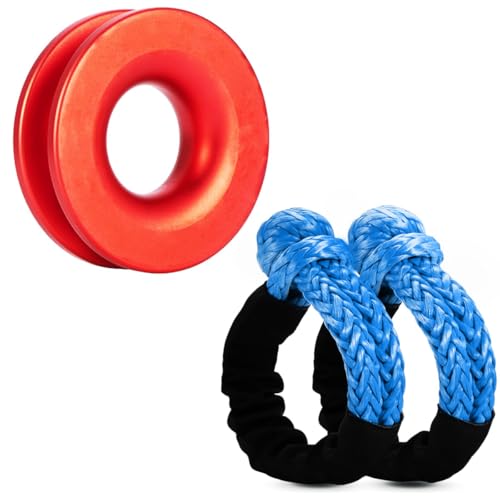 SCHTUMPA 2pcs Synthetic Soft Shackles (57,000lbs Max Breaking Strength) 1/2 inch x 22 inch with Red Snatch Recovery Ring Kit for Sailing SUV ATV 4X4 Truck Jeep(Blue)