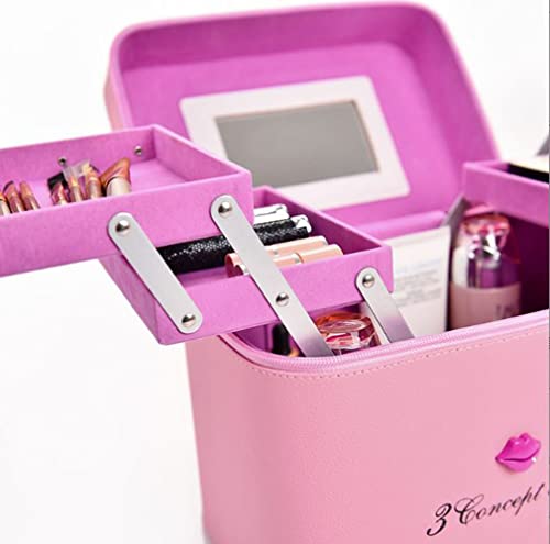 OLIZA PU Leather Makeup Storage Box With Mirror | 4 Layer Travel Vanity Bag For Women's and Girl's | Multi Compartment Cosmetic Display Organizer For Lipstick NailPolish | Make-Up Brushes Holder(Pink) - Image 6