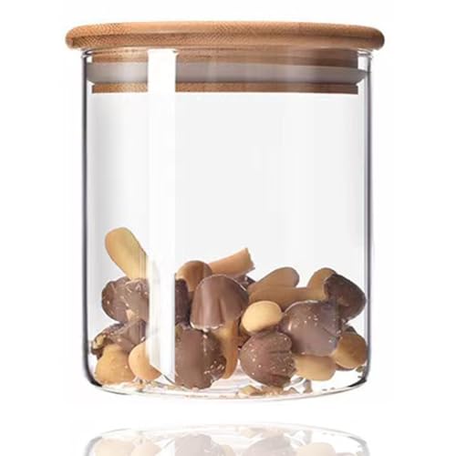 Desirable ガラスキャニスター 密閉 パスタケース パスタ保存容器 パスタ入れ パスタ 瓶 密封瓶 保存瓶 食品貯蔵容器 竹蓋付き 穀物 コーヒー豆 ギフト (丸型450MLI1個(直径8.5*縦10cm))