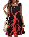 Zeagoo Women Easter Dresses Business Casual Dress with Pockets Summer A Line Dresses Loose Dresses Womens Sleeveless Tank Dress Women 2025 Black Red-Printed L