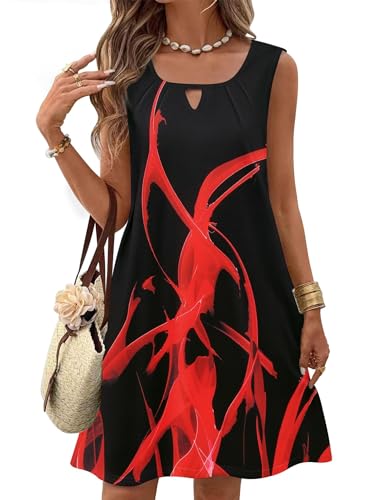 Image of Zeagoo Womens Casual Summer Dresses 2025 Boho Sleeveless Sundresses with Pockets Pleated Beach Floral T Shirt Dresses