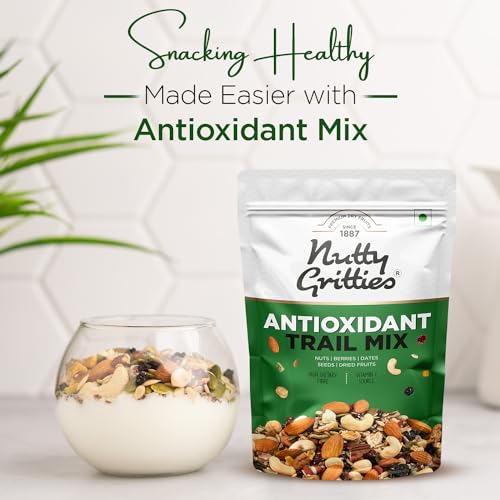 Image of Nutty Gritties Antioxidant Trail Mix 600g | 21 Superfoods in 1 Mix | Including Almonds, Hazelnuts, Brazil Nuts, Berries, Dry Dates, Chia Seeds, Pumpkin Seeds and Many More Mixed Dry Fruits | Resealable Pouch (Pack of 3, Each Pack 200g )