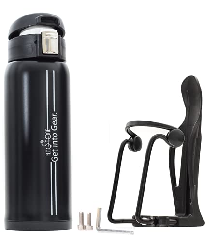 Bike Bottle Holder Pro Set with Thermos Bike Bottle OR Exrta Set with Additional Cage Mount - No Screws! Perfect Cage – Adjustable & Anticorrosive with 16 oz Thermos ! (2-Parts Set, Pro)