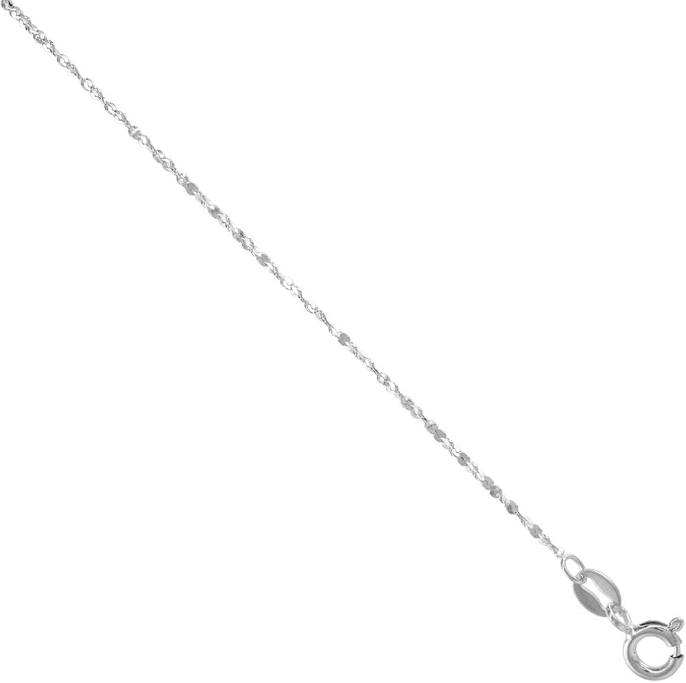 Sterling Silver Diamond Cut Twisted Serpentine Chain 1.1mm Very Thin Nickel Free Italy, Sizes 7-30 inch