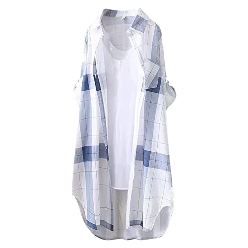 2025 Karohemd Damen Cowboy - Oversize Bluse Damen Leicht Und Luftig Oversize Karohemd Sommer Bluse Elegant Strandbluse Große Größen Longbluse...
