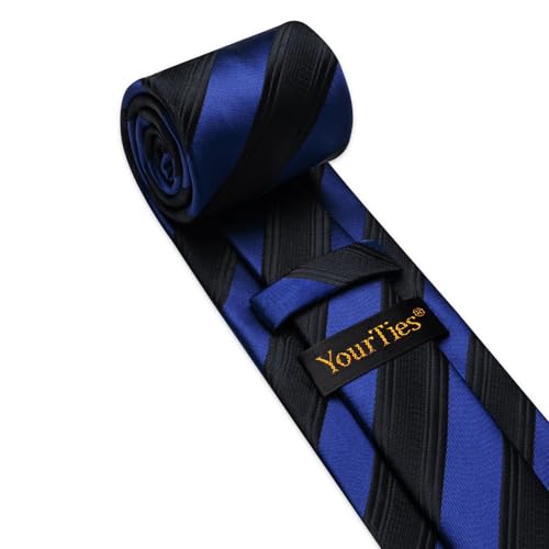 Image of YourTies Striped Ties for Men Classic Woven Silk Necktie with Handkerchief Cufflinks Set Formal Business Party Wedding