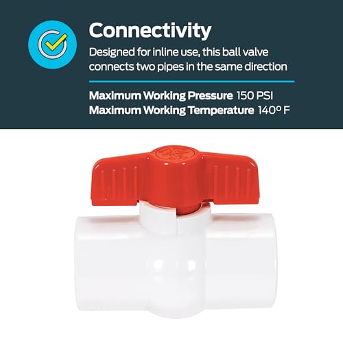 Image of Eastman 1-1 /2 Inch IPS Schedule 40 PVC Ball Valve, Quarter Turn Ball Valve, White, 20085