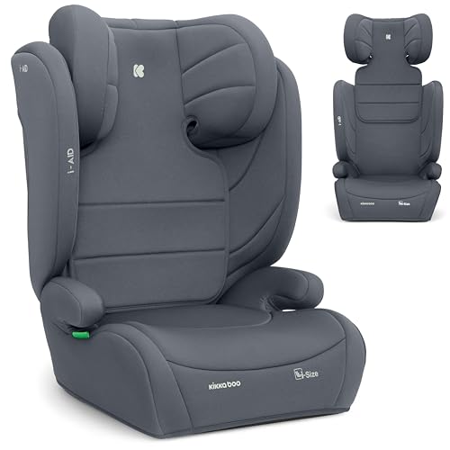 KikkaBoo Seggiolino Auto 15-36 kg i-AID, Gruppo 2/3, i-Size 100-150 cm, da 3,5 a 12 Anni, Poggiatesta Regolabile 13 Posizioni, Grigio