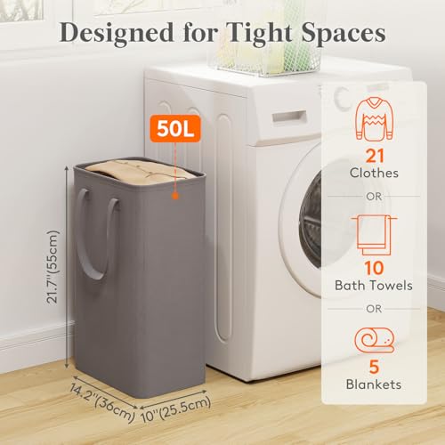 Image of Lifewit Slim Collapsible Laundry Basket with Handles, 50L, Grey