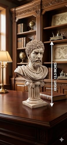 Image of Roman Empire Greek Bust Statue, 12.5 Inch Hellenistic Apollo Sculpture, Premium Resin Antique White Finish, Home Decor for Living Room Office Desk Library