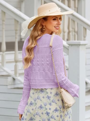 Image of FAIRY SEASON Women's Cropped Cardigan Sweater, Openwork Hollow Knit Shrug | Bell Sleeve, Versatile Outerwear to Match Dresses for Daily Outings, Dinner Dates and Casual Evening Occasions