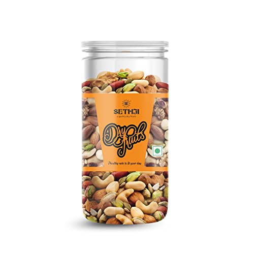 Sethji Delicious Mix Dry Fruit Nuts [Almonds, Cashews, Raisins, Pistachios, Walnut Kernels, Figs, Kalidrakh] Healthy Gift Hamper, 500 Gram