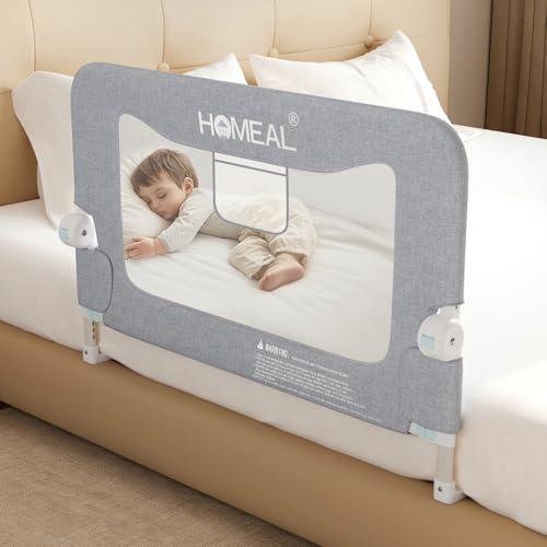 Image of HOMEAL Bed Rail for Toddlers，32 inch x 26 inch Grey, Foldable Tall Baby Bed Rail Guard for Easy Use and Storage, U-Shaped Base Width Increased by 4 inch, Suitable for Twin, Full, Queen, King Size Bed