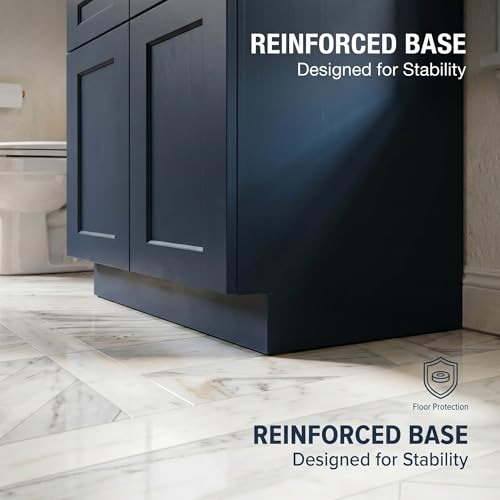 Mueble para baño base de lavabo de madera sólida pintado azul marino 33"W x 24"D x 34.5"H RTA listo para armar con doble puerta miniatura 7