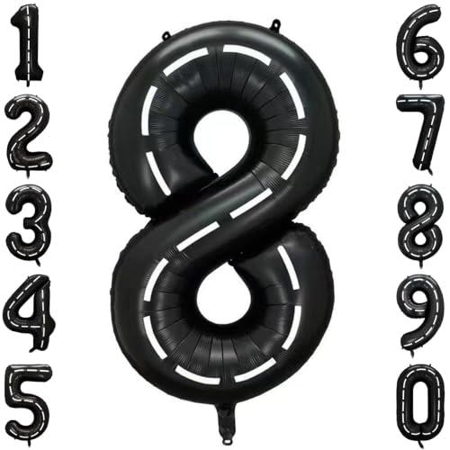 Black and White Stripes Number 8 Balloon 40 Inch, Road Theme Digit Decor