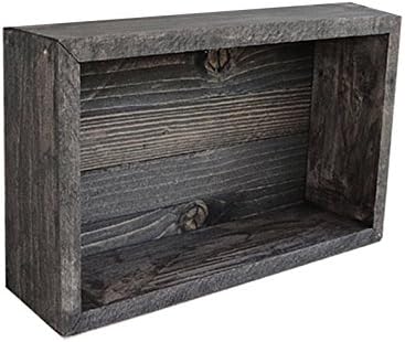 Wood/Wooden Shadow Box Display With Backing - 16" x 6" - Two Tone - Ebony Black/Ebony Black - Rustic Decorative Reclaimed Distressed Vintage Appeal