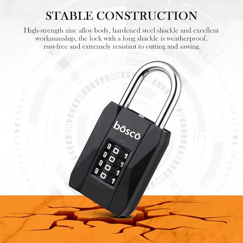 Image of BOSCO Heavy Duty Combination Padlock for Door, Gate, Gym Locker, Main Gate - Keyless Number Lock with Adjustable Shackle - Strong Security Lock for Indoor & Outdoor Use (Black, 1 Pack)