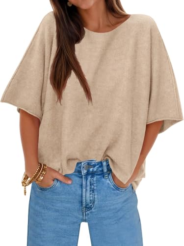 Cicy Bell Womens Half Sleeve Sweaters Oversized Boat Neck Knitted Pullover Sweater Trendy Casual Loose Fit Fall Tops