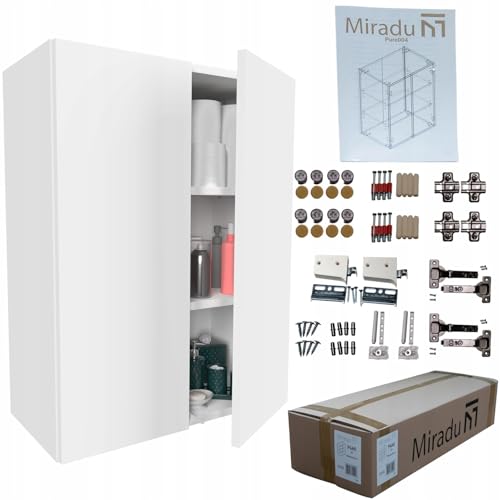 Miradu Badezimmerschrank hängend mit Push-to-Open-Fronten, Waschmaschinenschrank, badezimmerschränke, badschrank hängend, Waschbeckenunterschrank,wc Schrank, wandschrank (Weiß, 78x60x30)