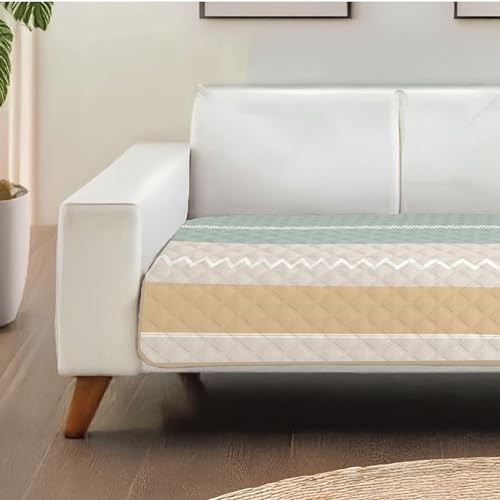 Image of Urban Space 3 Seater Quilted Sofa Cover mat, Non-Slip Sofa Protector, Easy Care & Machine Washable Cover, Sofa Seat Runner for Couch for Living Space (3 Seater - River Bands)