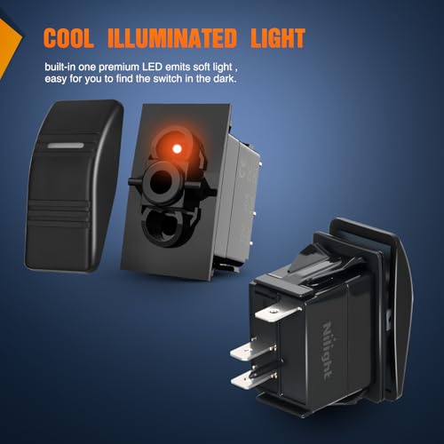 Image of Nilight Marine Rocker Switch LED Light Bar 3 PIN with Orange Backlit | Toggle Switches On Off SPST 20A /12V 10A /24V with Jumper Wires Set for Cars Trucks Boat ATVs UTVs RVs