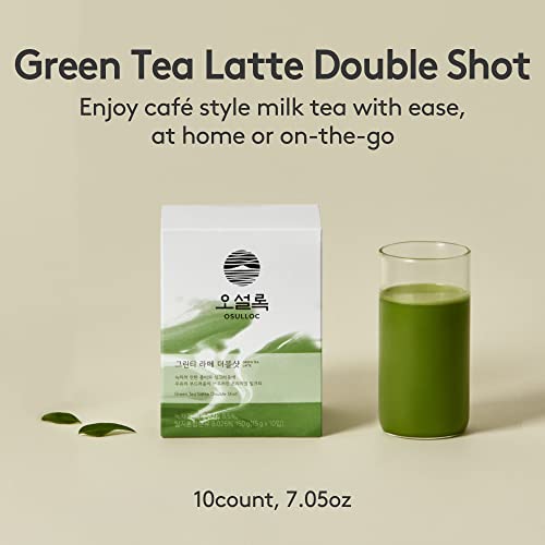 Osulloc Green Tea Latte Double Shot (0.7Oz X 10 Count), Easy Powder Type Blended Tea, Cafe Style Sweetened Blend #TOP1