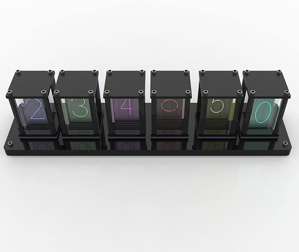 Nixie Tube Clock, Imitate Full Color RGB Glow Tube Clock, 10 Kinds of Brightness Can Be Adjusted, USB Powered 6-Digits Kit, Low Power Consumption, for Lover, Friend, Birthday