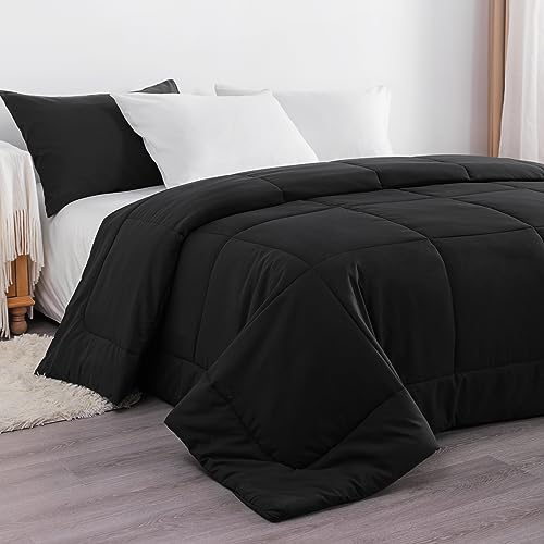 Image of NTBAY King Down Alternative Comforter, 104 x 90, Black | Soft Microfiber Comforter with Box Stitching and 4 Corner Tabs, Lightweight Down-alternative Fill, 1 Comforter Only