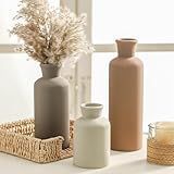 Vase Set of 3, Ceramic Vases Neutral Modern Vases Home Decor Rustic Farmhouse Decor Flowers Pampas Vase for Table Mantel Entryway Shelf Living Room Kitchen Bathroom - Brown