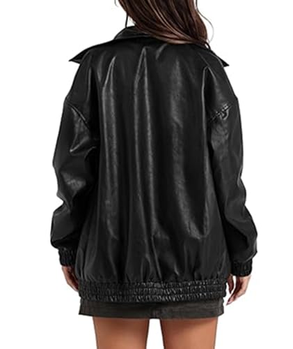 xxxiticat Women's PU Leather Jacket Long Sleeve Turn Down Collar Zipper Faux Leather Windbreaker Bomber Coat Outerwear3
