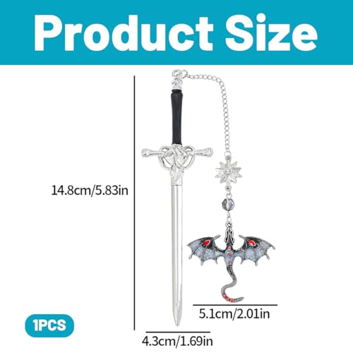 Image of Metal Bookmark, Sword Dragon Bookmark for Books, Aesthetic Book Markers for Novels, Reading Accessories, Gift for Book Lovers, Cute Bookmark with Flying Dragon Pendant