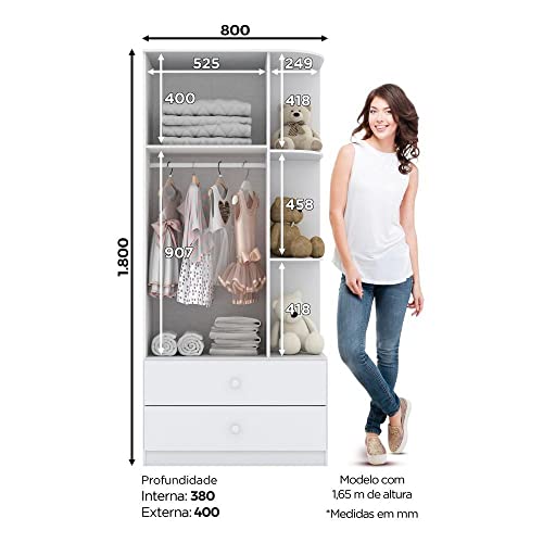 Guarda Roupa Infantil 2 Portas 2 Gavetas Amarelinha Henn Branco
