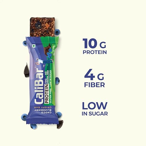CaliBar 10 grams Protein Bar - Choco Blueberry Crispy Bar (Pack of 6) Low In Sugar, Real Blueberry Bits, Gluten-Free, 4 grams Fiber, No Preservatives & Delicious Taste (40 grams x 6 Bars)