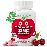VitaWorks Kids Zinc 15mg Chewable Tablets - Natural Cherry Flavor - Vegan, Vegetarian, GMO-Free, Gluten Free, Nut Free Vitamins - Dietary Supplement for Immune Support - for Children - 120 Chewables