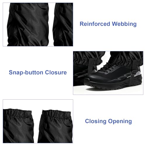 KQDRAVINE Gamaschen Wandern Wasserdicht mit Aufbewahrungsbeutel, Gaiters Gamaschen Fahrrad Regenstulpen mit Schuhhaken Leichte, Outdoor Beinschutz für Wandern, Trekking, Schnee, Jagd, Regen, Schwarz