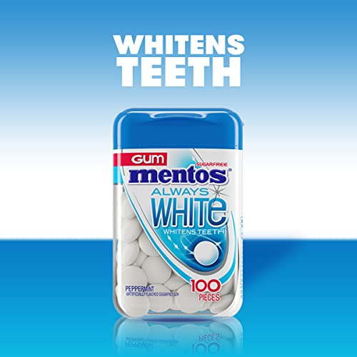 Mentos Always White Peppermint Sugar Free Chewing Gum with Xylitol Sweetener, 100 Count Bottle, 4 Bottles