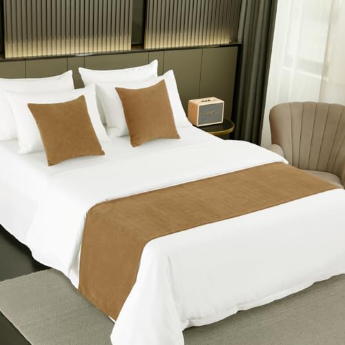 AMBERIS Bed Runner Single Layer Chenille Brown, Modern Style Bed Scarves for Home Hotel Decorations