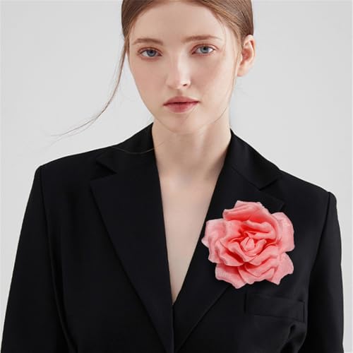 Image of Flash Camellia Flower Brooch Pin for Women Men Elegant Texture Fabric Dahlia Rose Floral Brooches Lapel Pins Dainty Wedding Holiday Party Costume Dress Accessories Jewelry