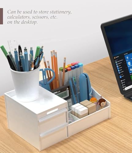 Image of Recluse Premium Office Desk Organizer with Drawers | Stylish Multi-Compartment Storage for Pens, Files, Stationery & Accessories | Durable, Space-Saving Desktop Organizer for Home & Workspace (White)