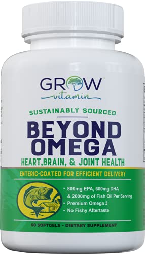 Omegawell & Beyond Omega Fish Oil : Heart, Brain, and Joint Support 2000MG Omega-3 | 800 mg EPA 600 mg DHA - Natural Lemon Flavor, Enteric-Coated, Sustainably Sourced - Easy to Swallow 30 Day Supply