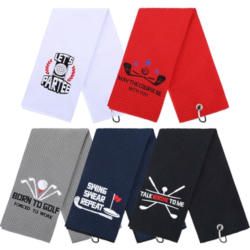 Moukeren 6 Pcs Funny Golf Towel with Clips Embroidered Golf Microfiber Towel for Bags for Men Women Birthday Retirement Gifts for Fans